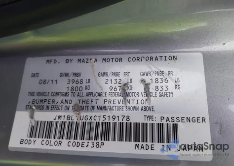 2012 Mazda Mazda3 I Sport из США, поврежденный, VIN JM1BL1UGXC1519178